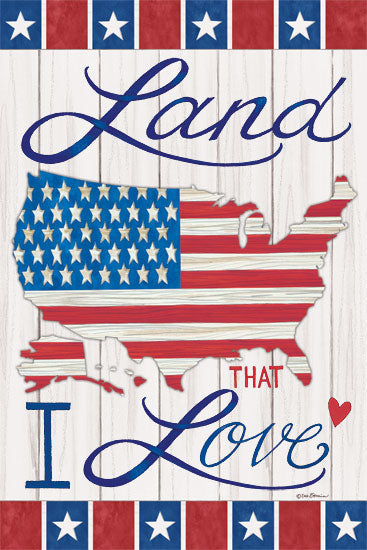 Deb Strain DS1806 - DS1806 - Land That I Love - 12x18 Land That I Love, Patriotic, Red, White, Blue, Americana, United Sates, Calligraphy, Stars from Penny Lane
