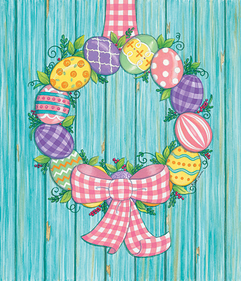 Deb Strain DS1815 - DS1815 - Easter Egg Wreath - 12x16 Easter, Easter Eggs, Wreath, Spring, Gingham Ribbon from Penny Lane