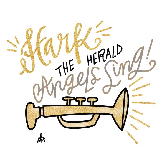 Erin Barrett FTL189 - Hark the Herald Angels Sing - 12x12 Holidays, Trumpet, Hard the Herald, Songs, Music Silver and Gold from Penny Lane