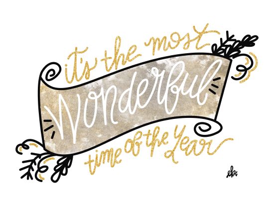 Erin Barrett FTL192 - Most Wonderful Time of the Year - 16x12 It's the Most Wonderful Time, Holidays, Black and Gold, Music, Song from Penny Lane
