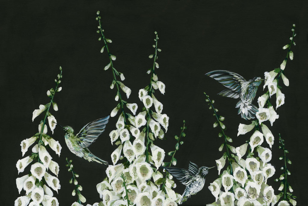 Hollihocks Art HH142 - HH142 - Hummingbirds - 18x12 White Flowers, Flowers, Hummingbirds, Chalkboard from Penny Lane