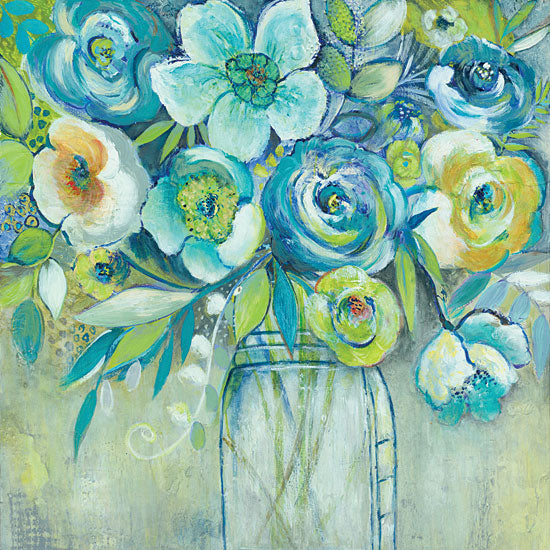 JG Studios JGS115 - JGS115 - Late Summer Blooms - 12x12 Flowers, Glass Jar, Jar, Bouquet, Abstract, Blue Flowers from Penny Lane