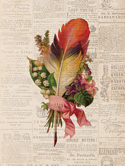 JG Studios JGS201 - JGS201 - Feather & Flower - 12x16 Feather, Flowers, Lily of the Valley, Newspaper Print from Penny Lane