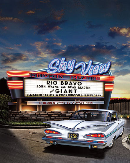 JG Studios JGS247 - JGS247 - Skyview Drive In II - 12x16 Drive In, Movies, Nostalgia, Classic Cars, 1950's, Rio Bravo from Penny Lane
