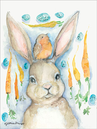 Jessica Mingo JM259 - JM259 - Rabbits and Carrots Oh My     - 12x16 Rabbit, Carrots, Bird, Blue Eggs from Penny Lane