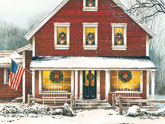 John Rossini JR356 - Country Christmas - 16x12 House, Home, Holidays, Winter, Front Porch, American Flag, Snow, Americana  from Penny Lane