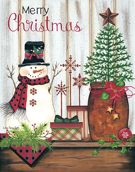 Lisa Kennedy KEN1032 - Merry Christmas - 12x16 Holidays, Snowman, Tree, Pine Branches, Presents, Shiplap, Crock, Barn Stars from Penny Lane