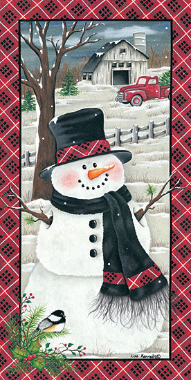 Lisa Kennedy KEN1053 - Farmhouse Snowman - 12x24 Snowman, Top Hat, Farm, Barn, Tractor, Birds, Snow from Penny Lane
