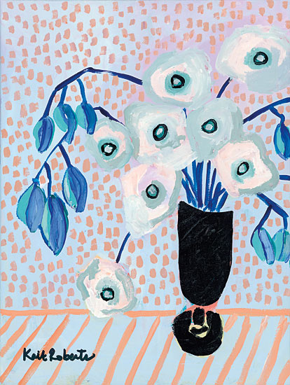 Kait Roberts KR174 - Open Up Late Bloomer - 12x16 Flowers, Blue and White, Vase, Botanical, Polka Dots from Penny Lane