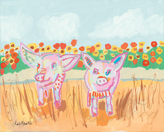 Kait Roberts KR341 - Two Little Piggies - 16x12 Pigs, Piglets, Farm, Field, Flowers from Penny Lane