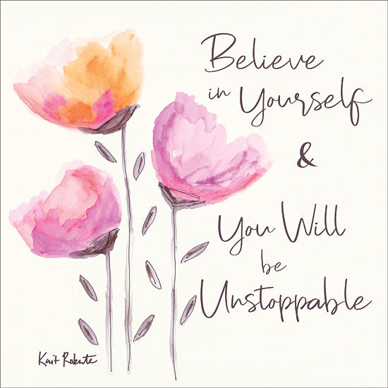 Kait Roberts KR404 - Believe in Yourself - 12x12 Flowers, Pink Flowers, Watercolor, Believe in Yourself from Penny Lane