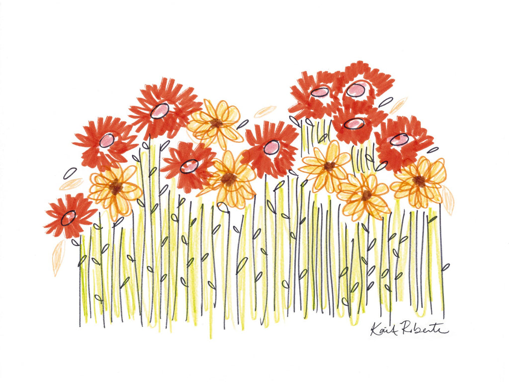 Kait Roberts KR427 - KR427 - Spring Fever - 16x12 Daisies, Flowers, Abstract, Yellow and Red Flowers from Penny Lane