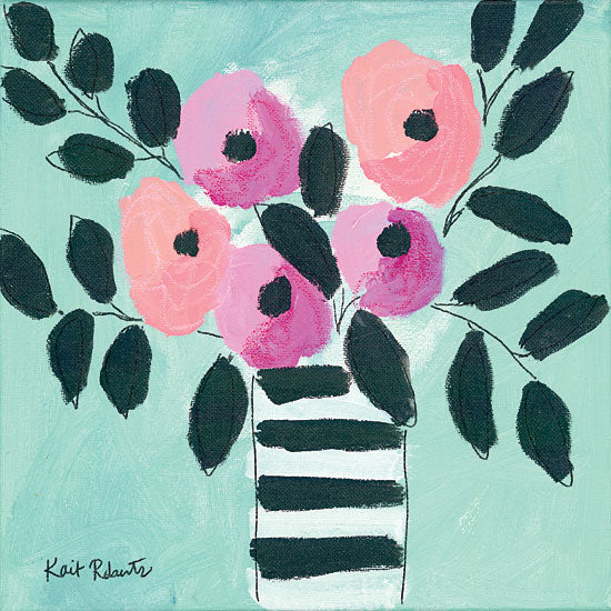 Kait Roberts KR442 - KR442 - Blooms & Stripes - 12x12 Abstract, Striped Vase, Flowers, Purple Flowers, Botanical from Penny Lane