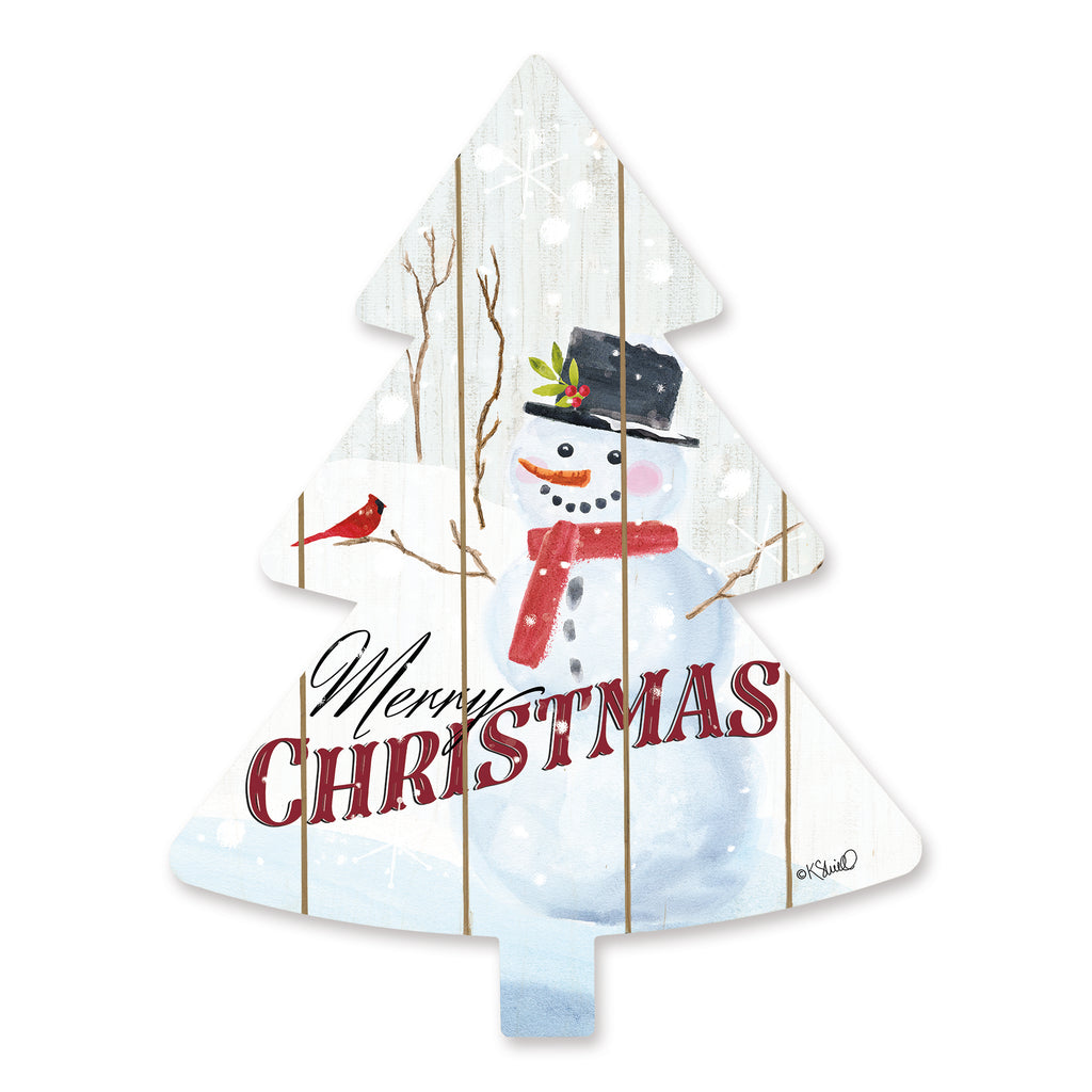 Kate Sherrill KS142TREE - KS142TREE - Merry Christmas Snowman  - 14x18 Signs, Birds, Snowman, Merry Christmas, Christmas Tree, Wood Planks, Typography from Penny Lane