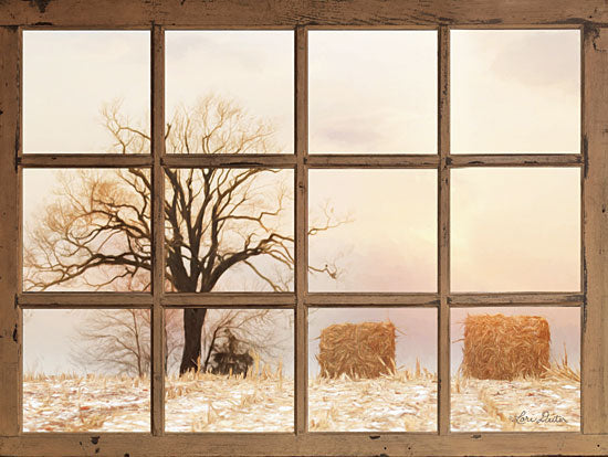 Lori Deiter LD1247 - View of Winter Fields  - Window Pane, Haystacks, Trees, Farm, Snow, Farm from Penny Lane Publishing