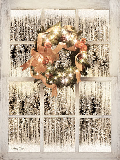 Lori Deiter LD1469 - Frosted Pane Window View Wreath, Ribbon, Bow, Winter, Christmas Lights, Frost, Window from Penny Lane