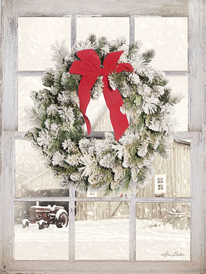 Lori Deiter LD1471 - On the Farm Window View Window, Wreath, Pine Needles, Tractor, Winter, Snow from Penny Lane