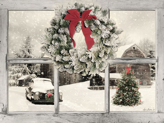 Lori Deiter LD1512 - LD1512 - It's Cold Outside  - 16x12 Window Pane, Wreath, Holidays, Winter, Snow, Photography, Evergreen Wreath from Penny Lane