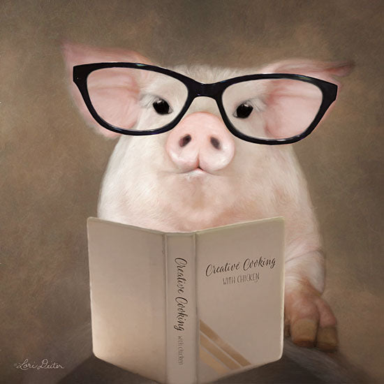 Lori Deiter LD1518 - Creative Cooking Pig - 12x12 Pig, Cooking, Kitchen, Portrait, Selfie, Glasses, Humorous from Penny Lane