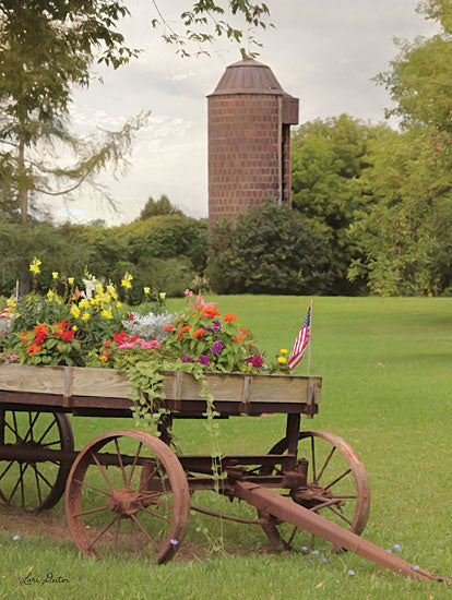 Lori Deiter LD1524 - Clayton Flower Wagon - 12x16 Flowers, American Flag, Wagon, Clayton from Penny Lane