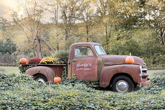 Lori Deiter LD1597 - My Wife Borrowed the Truck - 18x12 Truck, Rusty Truck, Pumpkins, Flowers, Field from Penny Lane