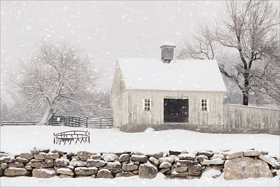 Lori Deiter LD1696GP - Virginia Snow Storm Barn, White Barn, Farm, Snow, Winter, Trees, Rock Wall, Photography from Penny Lane