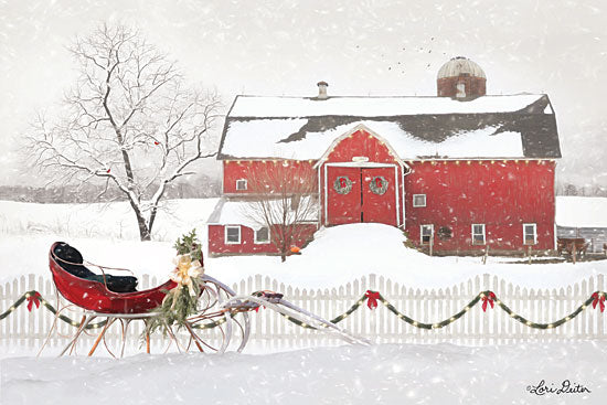 Lori Deiter LD1704GP - Christmas Barn with Sleigh Holidays Barn, Farm, Sleigh, Winter, Snow, Christmas from Penny Lane