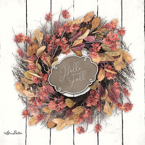 Lori Deiter LD1733 - LD1733 - Hello Fall Wreath - 12x12 Hello Fall, Wreath, Dried Flowers, Shiplap, Autumn, Fall from Penny Lane