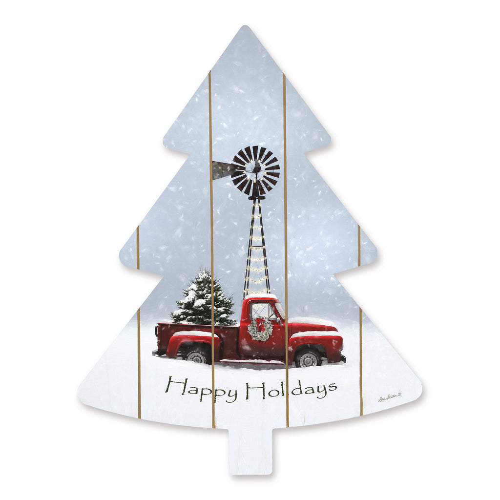 Lori Deiter LD1756TREE - LD1756TREE - Happy Holidays Tree  - 14x18 Signs, Christmas Tree, Truck, Windmill, Wreath, Happy Holidays, Wood Planks, Typography from Penny Lane