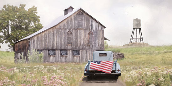 Lori Deiter LD1820 - LD1820 - Flag on Tailgate - 18x9 American Flag, Vintage, Truck, Barn, Water Tower, Meadow from Penny Lane