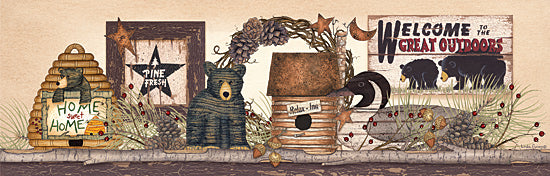 Linda Spivey LS1680 - Pine Shelf with Bee Hive - Black Bears, Welcome, Bee Hive, Wreath, Pine Sprigs from Penny Lane Publishing