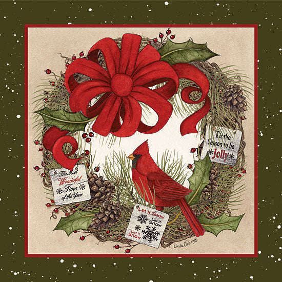 Linda Spivey LS1744 - Cardinal Christmas Wreath - 12x12 Holiday, Wreath, Pinecones, Cardinal, Bow, Ribbon from Penny Lane
