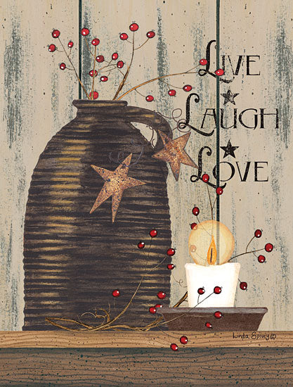 Linda Spivey LS1755 - Live Laugh Love - 12x16 Live Laugh Love, Crock, Rusty Stars, Candle, Rustic from Penny Lane