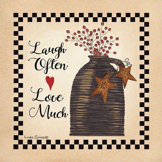 Linda Spivey LS1763 - LS1763 - Laugh Often - 12x12 Laugh Often, Love Much, Crock, Rusty Stars, Berries, Rustic, Checkerboard from Penny Lane