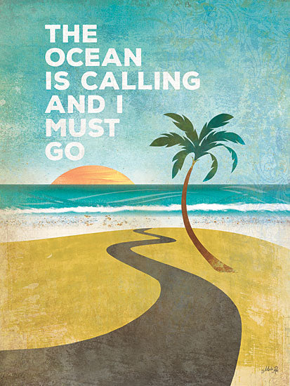 Marla Rae MA1147GP - The Ocean is Calling - Ocean, Palm Tree, Sun, Beach, Sand, Coast from Penny Lane Publishing