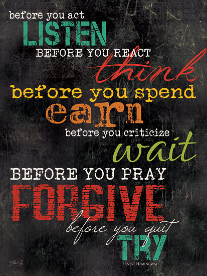 Marla Rae MA652A - Before You - Pray, Forgive, Chalkboard, Ernest Hemmingway, Quote from Penny Lane Publishing