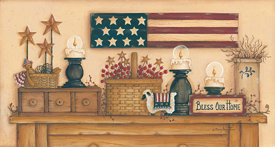 Mary Ann June MARY439 - Bless Our American Home - American Flag, USA, Baskets, Candles, Crocks, Barn Stars from Penny Lane Publishing