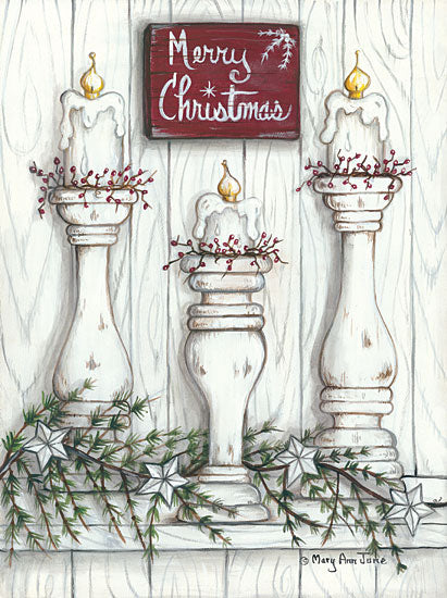 Mary Ann June MARY515 - Merry Christmas Holidays, Candles, Berries, Pine Sprigs, Barn Stars from Penny Lane