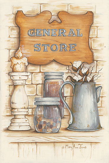 Mary Anne June MARY524 - General Store - 12x18 General Store, Candle, Metal Pitcher, Cotton, Glass Jar, Still Life from Penny Lane