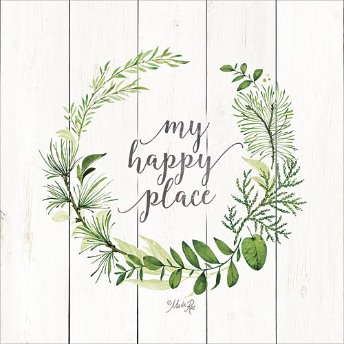 Marla Rae MAZ5068 - My Happy Place Wreath - Typography, Leaves, Wreath, Inspirational from Penny Lane Publishing