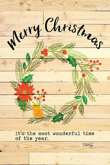 Marla Rae MAZ5551 - MAZ5551 - Merry Christmas Wreath - 12x18 Holidays, Christmas Wreath, Wreath, Poinsettias, Greenery from Penny Lane
