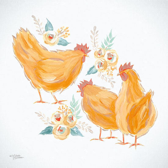 Michele Norman MN121 - Trio of Floral Roosters - 12x12 Roosters, Trio of Roosters, Farm, Flowers from Penny Lane