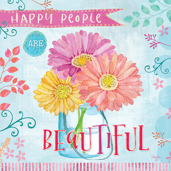 Mollie B. MOL1917 - Happy People are Beautiful - 12x12 Happy People, Flowers, Daisies, Gerber Daisies, Vase, Greenery from Penny Lane
