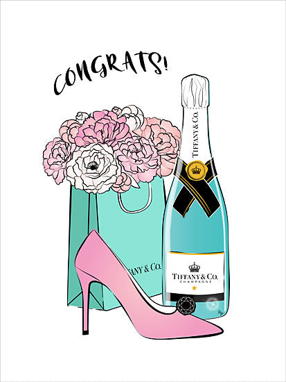 Martina Pavlova PAV209 - PAV209 - Girly Congrats - 12x16 Congratulations, Wedding, Wedding Icons, Flowers, Champagne from Penny Lane