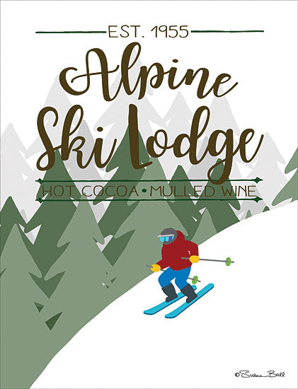Susan Ball SB591 - Alpine Ski Lodge  Alpine, Ski Lodge, Skier, Pine Trees, Sports from Penny Lane
