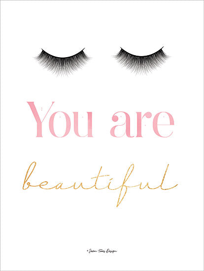Seven Trees Design ST525 - Beautiful - 12x16 You are Beautiful, Eyelashes, Pink and Gold, Tween from Penny Lane