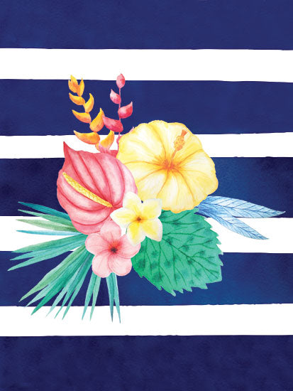 Seven Trees Designs ST537 - Watercolor Flowers Blue Lines I - 12x16 Flowers, Tropical Flowers, Lines, Patterns from Penny Lane