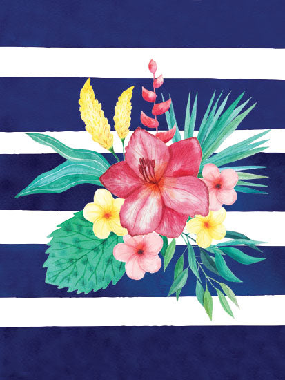 Seven Trees Designs ST538 - Watercolor Flowers Blue Lines II - 12x16 Flowers, Tropical Flowers, Lines, Patterns from Penny Lane