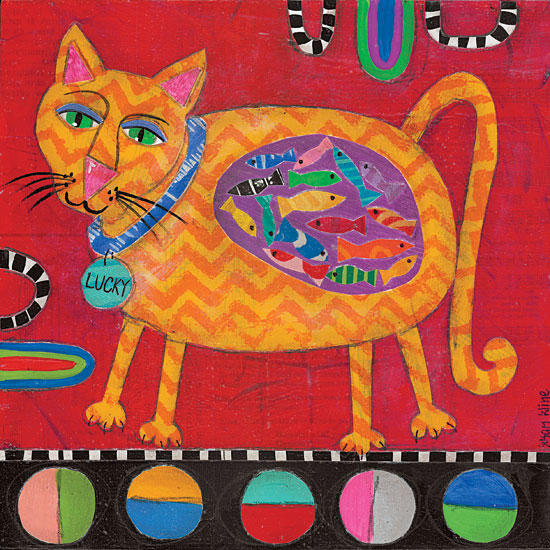 Susan Kline SUS297 - Lucky the Cat Cat, Whimsical, Multicolored, Patterns from Penny Lane